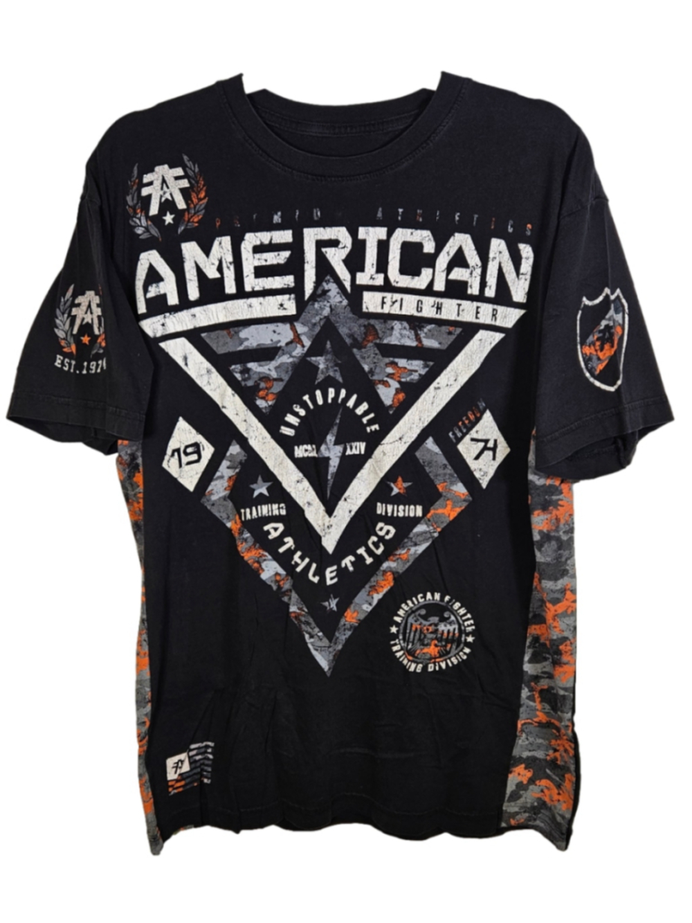 American Fighter Buckle XL Graphic T Shirt Black Camo MMA UFC Biker Y2K Cotton